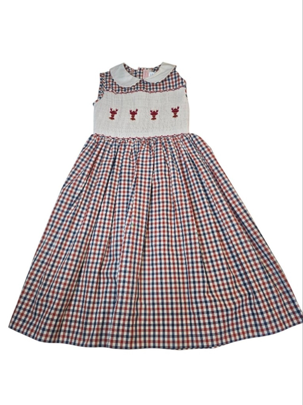 Emily Lacey Red & Navy Gingham Smocked Dress with Peter Pan Collar